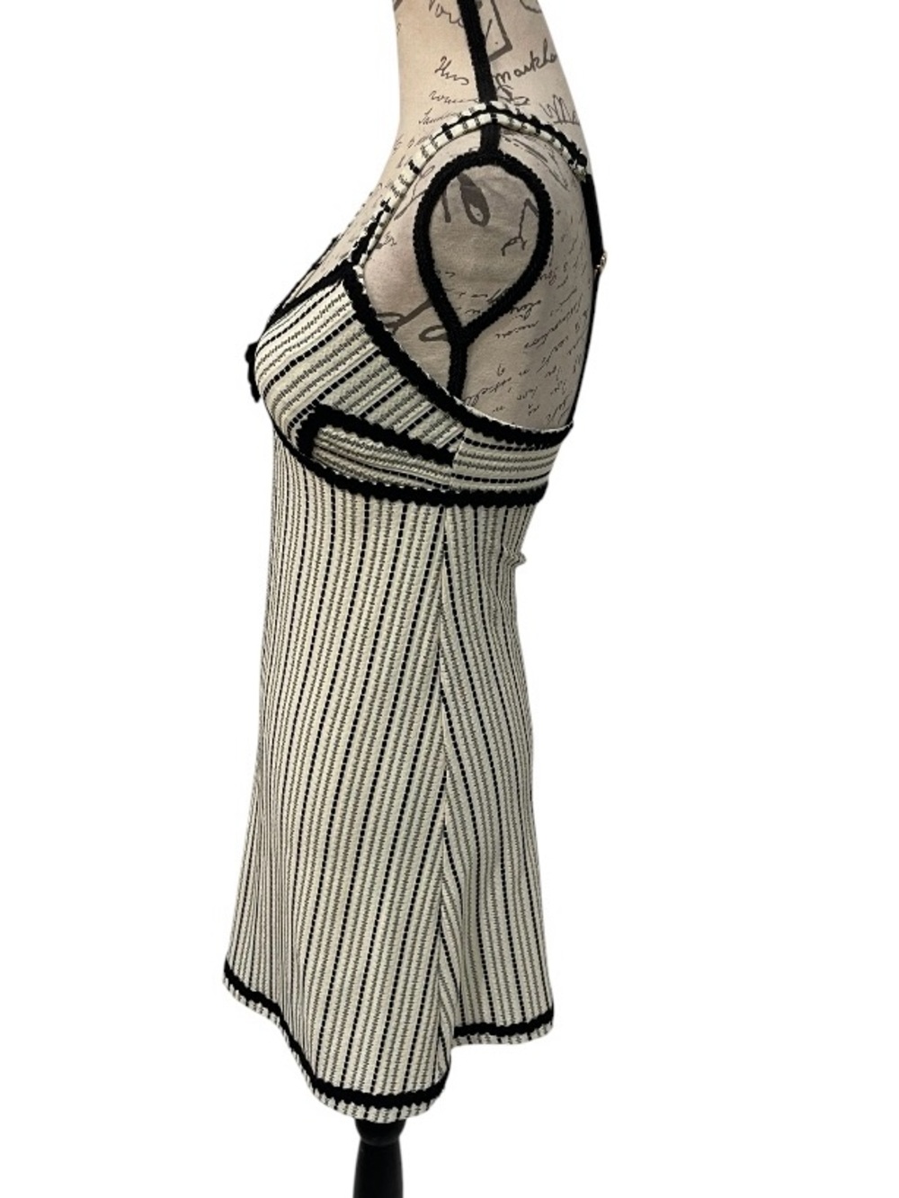 Betsey Johnson XS Small Pinstripe Slip Dress Crochet Trim Heart Hardware Y2K - Picture 5 of 11
